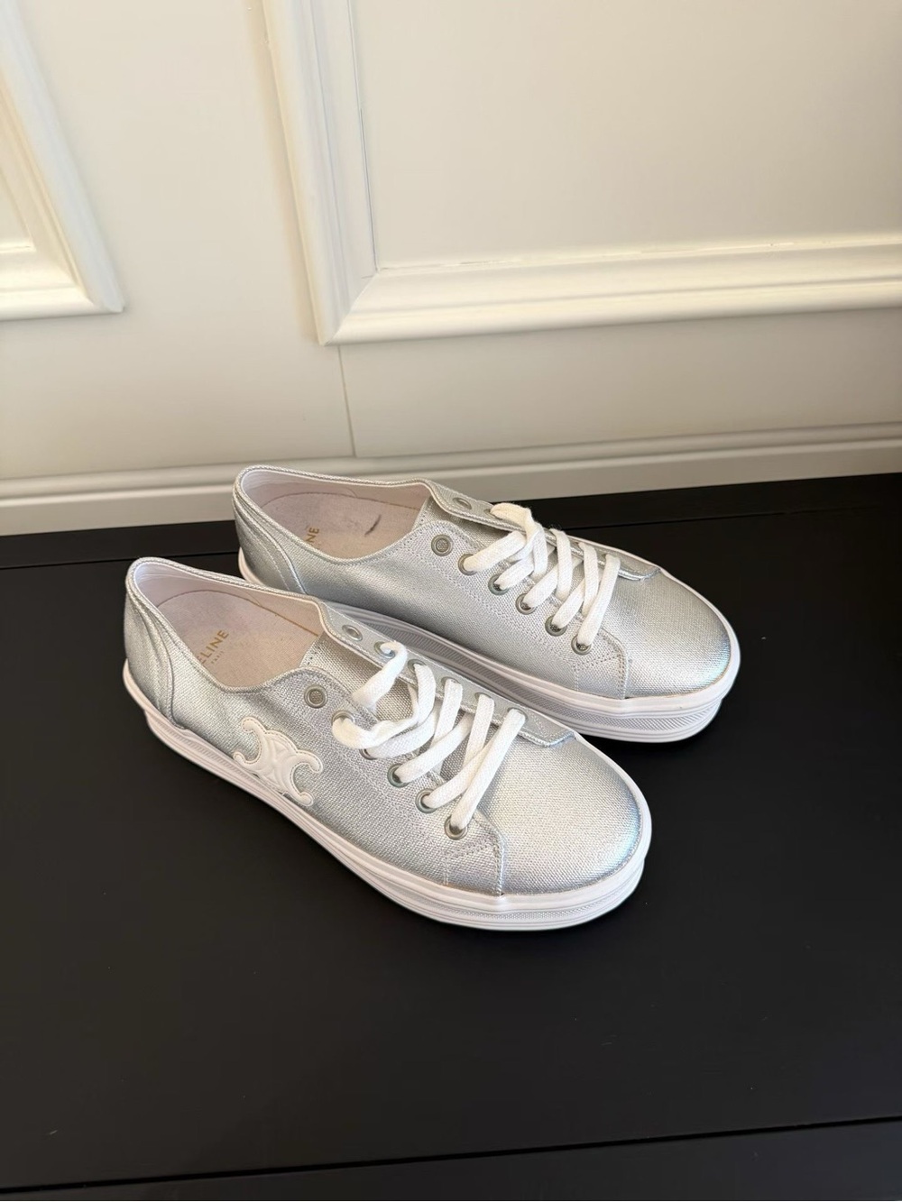 🚩steal Celine Metallic Silver Low-Top Sneakers
